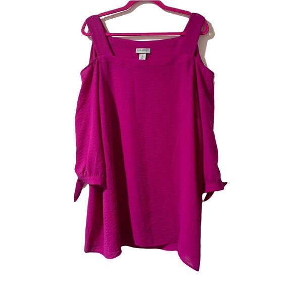 Catherines Blouse Cold Shoulder Size 3X 26 28W Pink Square Neck Tie Sleeve - Picture 1 of 7